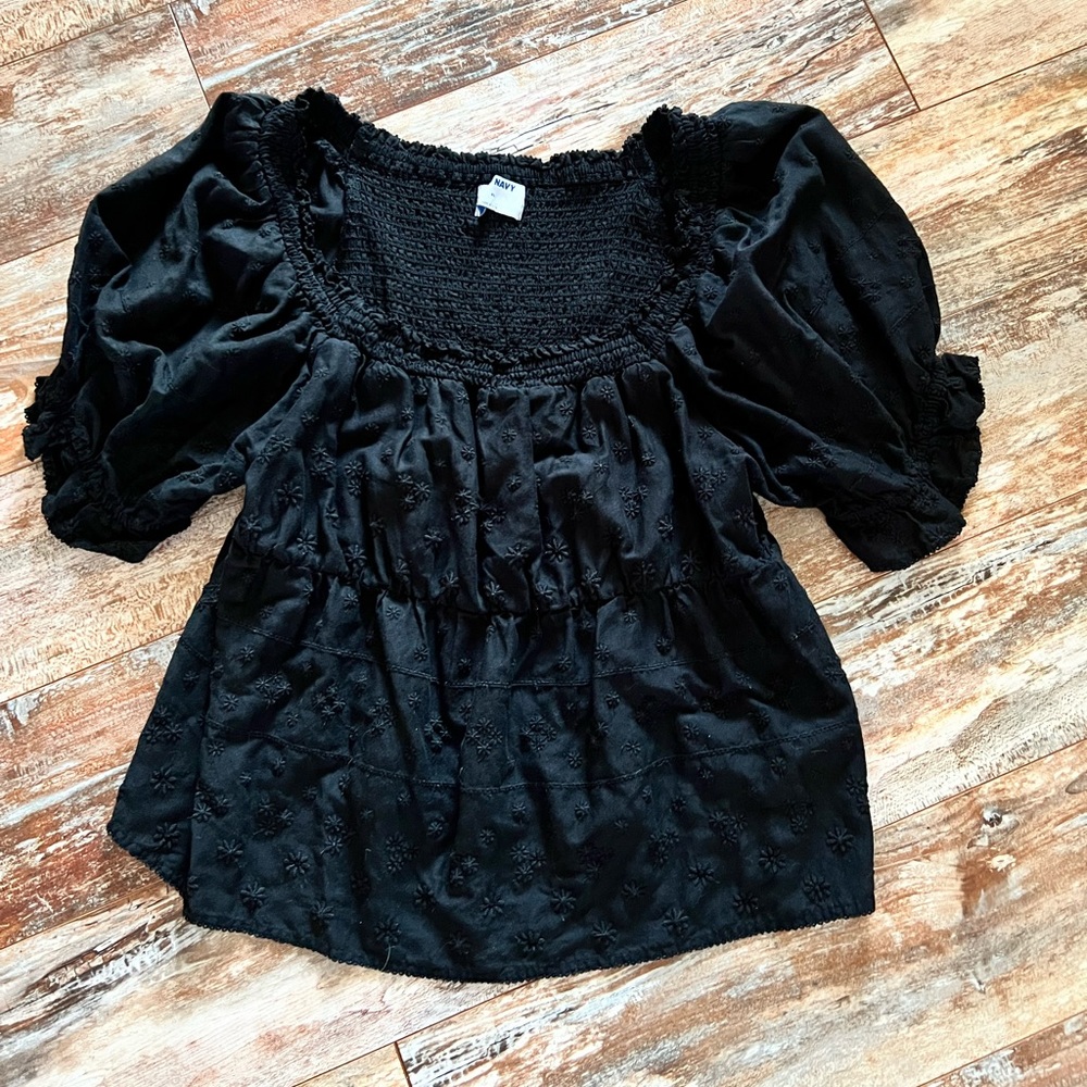 Old Navy Black Blouse with Puff Sleeves